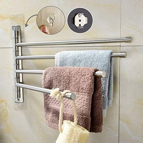 OOFAYWFD Brushed Nickel Stainless Steel Self Adhesive Swivel Towel Bar Bathroom Towel Rack Swing Hanger Holder Save Space