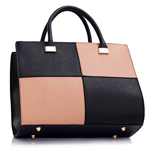 LeahWard Ladies Women's Fashion Designer Quality Chic Tote Bags Handbags CWS00153L (BLACK/NUDE)