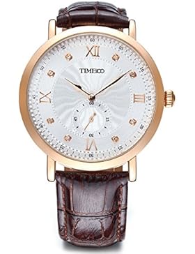 Time100 NEU Moderne Herrenarmbanduhr Chronograph Quarzuhr Wasserdicht Leder rund Weiß #W80097G.01A