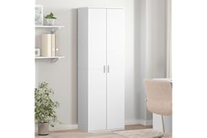 Faroom Armario Multiusos 2 Puertas - Escobero y Limpieza, Madera de Ingeniería, Blanco, 60x35x180 cm