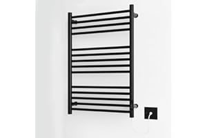 Greened House Black Electric Heated Towel Rail 600mm W x 720mm H with Built in Timer Matt Black Energy Efficient