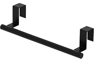 Qflushor Cabinet Door Towel Bar, Kitchen Towel Holder, Matte Black, Single | Extended Anti-Slip Arm, EVA Scratch Guard Pads, No-Drill Install, Stainless Steel Dish Towel Holder, Kitchen Towel Rack