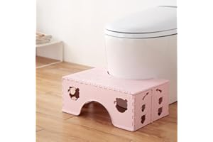 BRAVECOW Foldable Toilet Stool for Adults Healthy Squatting Posture, Non-Slip Bathroom Step Stool with PP Plastic & Easy Storage​ (Pink)