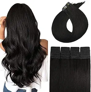 Tape In Hair Extensions Human Hair 20pcs 60g Set Natural Black Brazilian Remy Hair Tape In Hair Extensions Silky Straight Double Side Tape Seamless Skin Weft Remy Human Hair (22 Inch #1B)