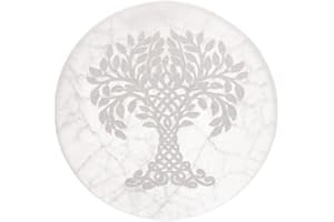 LAMARE PLACA DE SELENITA - Placa de Carga de Cristales, Joyas y Piedras Curativas - Piedra Selenita Natural - Placa de Carga Grabada - Diámetro 10 cm (Placa Selenita Árbol de la Vida)
