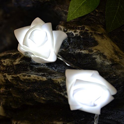 Rosenblütenkette 20 LED kalt weiß Lichterkette Blumen - 4