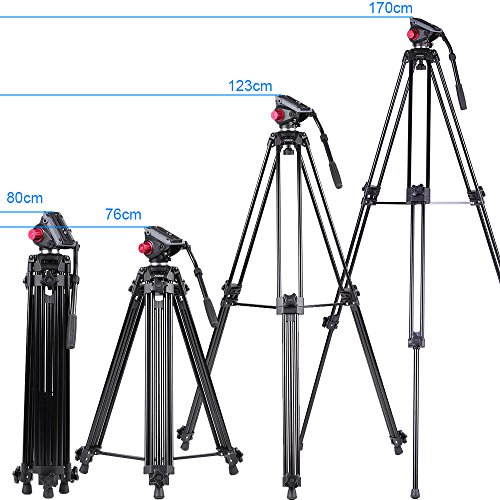 Andoer professionnel aluminium alliage cam  ra vid  o tr  pied Panorama t  te de Tr  pied hydraulique fluide rotule pour Canon Nikon Sony DSLR enregistreur DV Max hauteur 67 pouces charge maximum 10KG