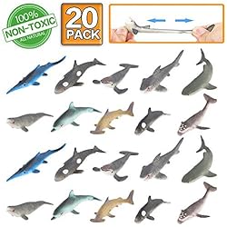 20 paquetes Figura de juguete de tiburón, super elasticidad.Favoritos para fiesta de las figuras del mundo zoológico de juguete de baño flotante y blando: Figuras de tiburón, ballena y delfín