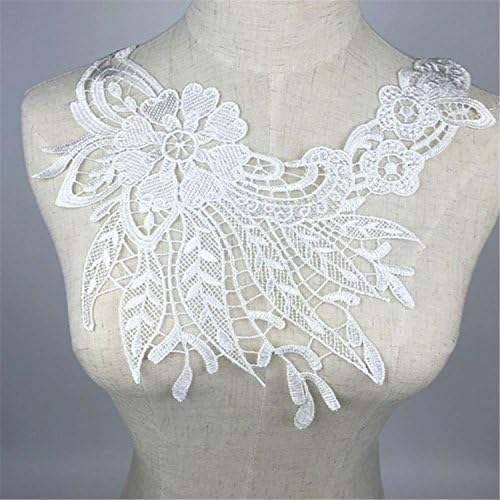 FUYA Embroidery Collar Venise Lace Flowers Neckline Applique Trim Lace Fabric Sewing Supplies (White)