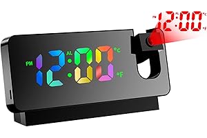 Cuteefun Reloj Despertador Digital con Proyector, Despertador Proyector Techo, Despertador Inteligente con Temperatura, Snooze, Brillo Ajustable, Reloj Proyector Techo para Dormitorio, Oficina