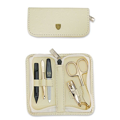 3 Swords Germany - brand quality 5 piece manicure pedicure grooming kit set for professional finger & toe nail care scissors clipper fashion leather case in gift box, Made by 3 Swords (000453)