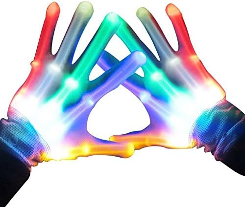LED Lighting Gloves, Milota Light-Up Colorful Finger Lights 6 Modes Flashing Rave Gloves for Halloween Costume, Birthday, EDM, Disco, Dubstep Party and Christmas Gift (Colorful)