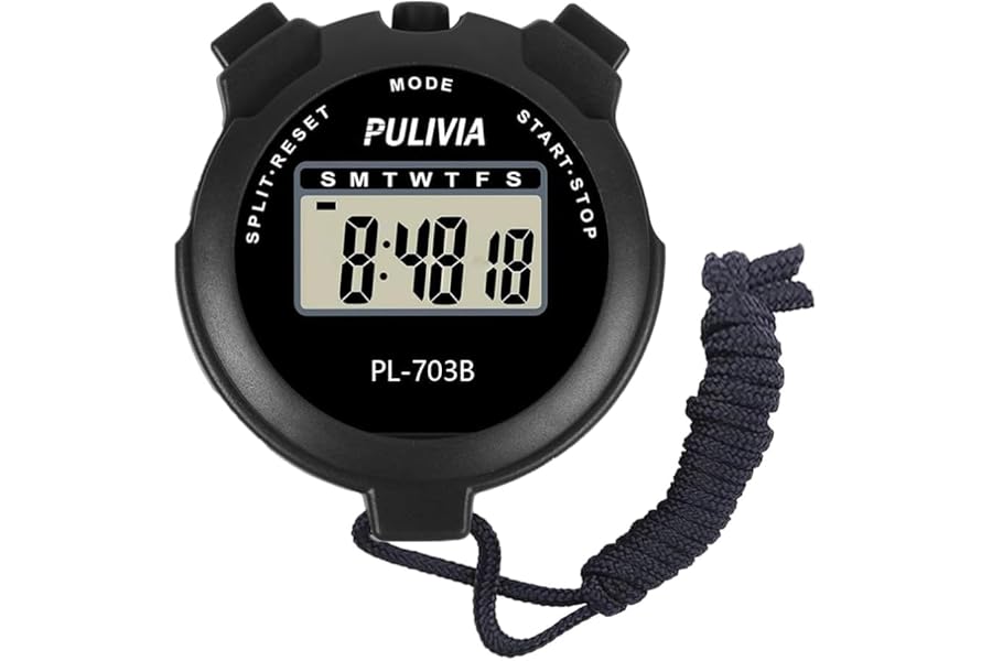 PULIVIA Sports Stopwatch Timer Lap Split Digital Stopwatch with Clock Calendar Alarm, Large Display Shockproof Stop watch for Sports Coaches Swimming Running, Black