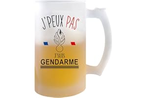 Planetee Chope de bière Gendarme j'peux pas | Verre à bière pinte Cadeau humour alcool original | Imprimé en France