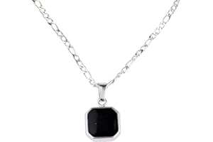 Ticome Black Onyx Pendant Necklace, Men's Metal Music Geometric Block Black Stone Simple Necklace, Fashionable Life Adventure Commemorative Stainless Steel Jewelry, Jewelry Gifts
