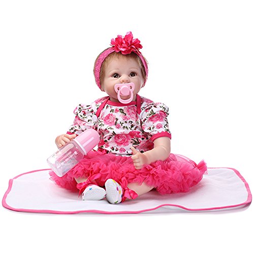 NPKDOLL Reborn Baby Doll Soft Silicone Vinyl 22inch 55cm Magnetic Mouth Lifelike Boy Girl Toy Red Flower A1UK