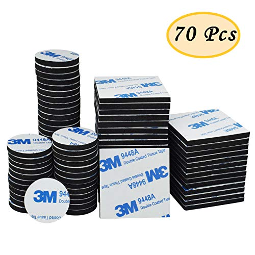 Double Face Sticky Coussinets Noir, 74 pcs adhésif Coussinets en mousse Coussinets de fixation, ronds et carrés par Aurorali