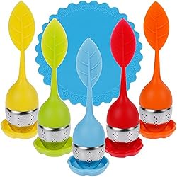 Anpro 5PCS Ensemble de Infuseur de Thé Silicone Diffuseur Boule à Thé En Acier Inox Filtre à Thé Diffuseur à Thé Avec Soucoupes et 1PCS Tapis de Tasse