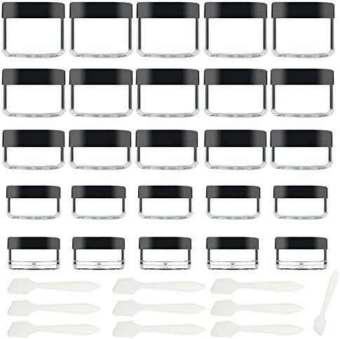 Empty Small Pots Fashionbabies 25 Pieces Plastic Pot Jars Empty Cosmetic Container +10 Pieces Spoon,Black(25PCS)
