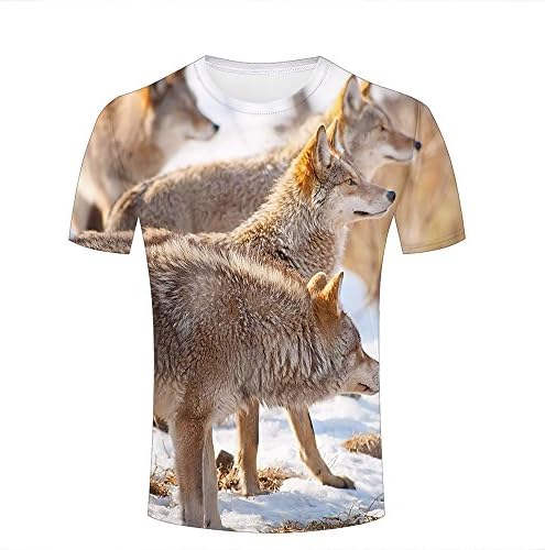 WEIYI BO Mens Casual 3D Animal Print Tees Cold Winter and Coyote Crew Neck Short Sleeve T-Shirts Tops for Couples L