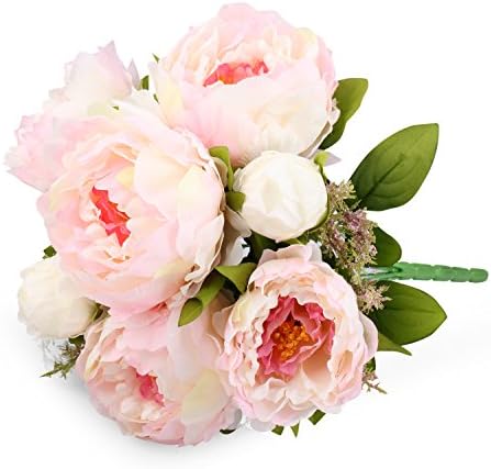 Louis Garden 47cm Artificial Flowers 7 Head Big Peony (Pink White)