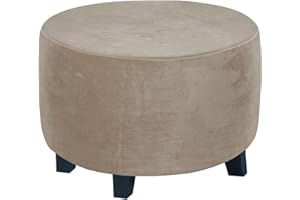 TIUTIU Copri Pouf Rotondo Elasticizzato Fodera per Ottomana in Velluto Fodera per Poggiapiedi Fodera per Pouf Rotondo Copertura per Poggiapiedi Marrone (Taupe,Medium)