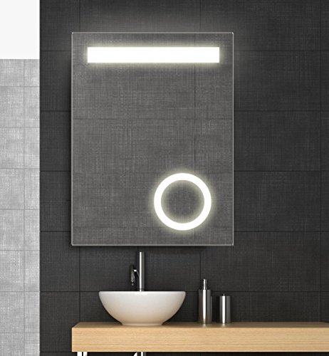 Spiegel mit LED Beleuchtung und Kosmetikspiegel, 60x80 cm, Badspiegel, kaltweiß