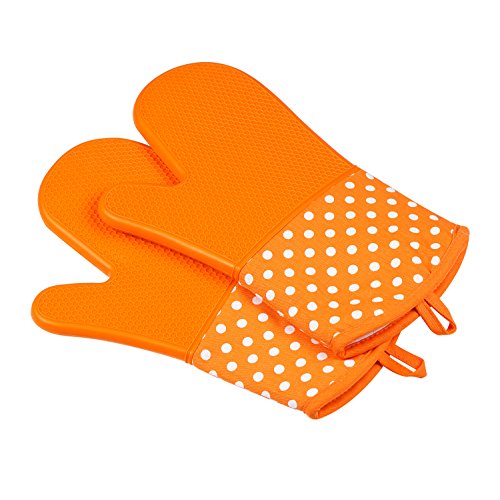 Leesentec Bilayer Hitzerbeständige Ofenhandschuhe, Silikon, 2x Pack, Backhandschuhe, Topfhandschuhe, Grillhandschuhe (Orange) …