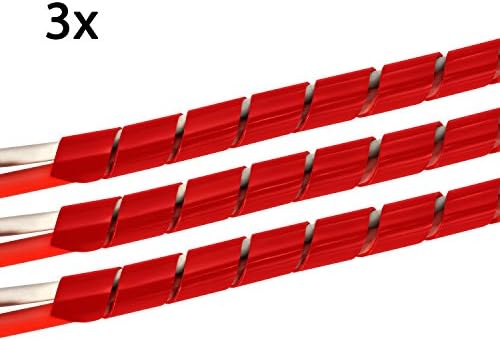 TPFNet 3 Pieces Premium SPIRAL CABLE TUBE 9-65mm, Cable Tidy Wrap, Spiral Cable Wrap, Spiral Binding, Cable Protector, RED, 10 M, CABLE TUBE FOR BUNDLING CABLES FOR PC, TV, HIFI, ETC.