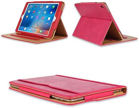New iPad 9.7 2017 case Leather Folio Multiple Viewing Angles Card Pocket Stand Case for Apple iPad 9.7 inch 2017.Also suitable for AIR / AIR2(2014-2016) - (Pink)