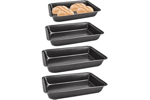 SIYINGSAERY 4PCS Baking Trays for Oven, Non Stick Heavy Duty Carbon Steel Oven Tray Black Deep Baking Tray Roasting Tins for Cooking, Roasting and Baking Food (PFOA Free)