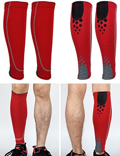 Calf Compression Sleeve Premium Guards for Running, Cycling, Basketball &amp; Football Breathable Leg Sleeves For Men Women(1 Pair)-NeuFutu (Red, L)