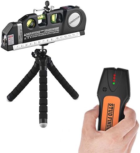 Multiscanner Magnetic Stud Finder Ruler Level Self Leveling Measure Tape Ruler Adjusted Standard/Metric with Octopus Tripod Stand for All kind Construction, Hanging, Decoration(Black/Red)