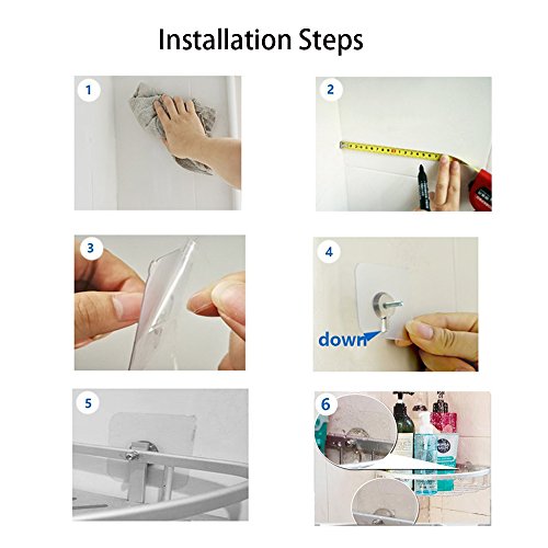 Swallowzy Kein Bohren Badezimmer Regal, haltbares Aluminium Sticky Regal Dusche Lagerung Handtuch Wandhalterung Regal Dusche Caddy Regal Storage Rack Corner Shampoo Korb-Halter mit Haken, Style B 2 Tier - 7