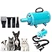 Produktbild DJLOOKK Hundefön 3.8HP Pet Fön Grooming Haar Gebläse Geschwindigkeit Einstellbar Mit Heizung Für Hunde Katzen 4 Verschiedene Düsen,Blue