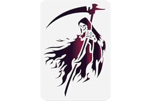 Doodlream Grim Reaper Stencil Template 11.69 x 8.27 Inch Plastic Reusable Street Art Heaven Inspirational Graffiti Horror Halloween Craft Stencil for Painting on Wall Floor Wood Fabric Furniture Glass