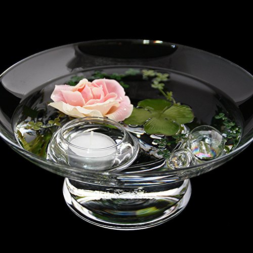Runde Glas-Schale Hollow Höhe 10cm ø 25cm. Flache Glasschale mit Dekoration Rose rosè Deko-Schale von Glaskönig - 3