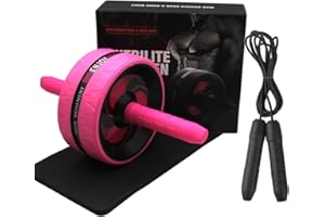 BiJun Ab Roller Wheel for Abs Workout - Complete Home Gym Set with AB Wheel Roller, Knee Mat, and Jump Rope (Pink)