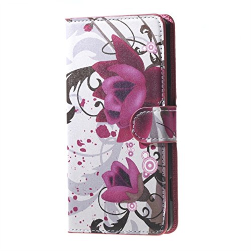 DETUOSI Ascend Y5 Cover Flip,Portafoglio Custodia Protettiva Flip Case Cover per Huawei Ascend Y5 Y560 Cover in Pelle,Fiore Viola
