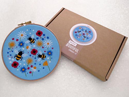 Bees Embroidery Kit, Pink Bees and Wildflowers Hand Embroidery, Wild Flowers DIY Hoop Art Kit, Needlework Kit, Modern Flower Embroidery