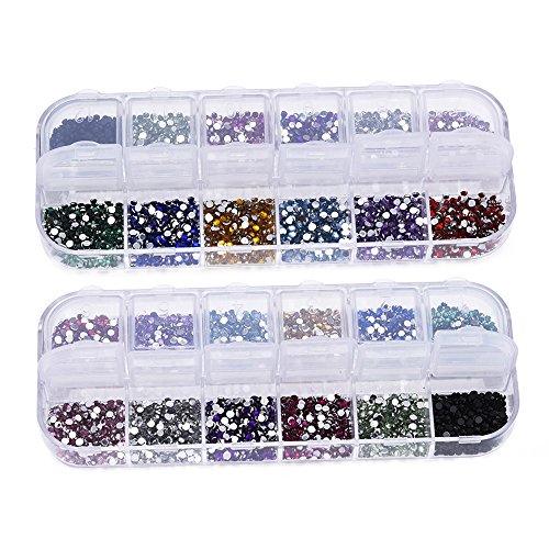 eBoot Nail Art Decorations Rhinestones 6000 Pieces 12 Color 2mm with Storage Boxes