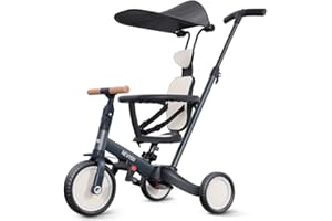 newyoo Tricycle for Toddlers 1-3, Toddler Tricycle with Push Handle & Canopy, Toddler Bike, Birthday Gift & Toys for Girl & Boy, 6 in 1 Baby Trike, Balance Bike, TR009