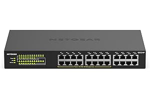 NETGEAR GS324P 24 Port Gigabit Ethernet LAN PoE Switch (mit 16x PoE+ 190W, Plug-and-Play Netzwerk Switch, Desktop oder 19 Zoll Rack-Montage, energieeffizient, robustes Metallgehäuse), schwarz