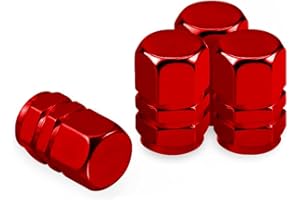 Marcraft Red Metal Tyre Wheel Alloy Valve Caps Dust Caps (4 Pack) Universal for Cars, SUVs, Bicycles, Motorcycles, Trucks | Heavy-Duty Rubber Airtight Seal | Hex Shape Aluminium Alloy | Screw-On