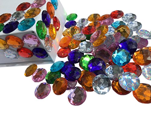 100 Stück 16mm große glitzernde bunte Runde Steinchen Bunte Mischung Deko Strass Steine zum Bekleben Strasssteine eckige Acrylsteine Opaleffekt Regenbogeneffekt Laser Optik Regenbogensteine transparent klar kristall basteln Gltzersteine Schmucksteine Strass Steine zum Verzieren Dekorieren von CRYSTAL KING - 3