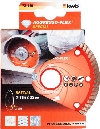 kwb AKKU-TOP Diamant-Trennscheibe 721140 (Durchmesser 115 mm, Trennen von Granit, Marmor und Keramik, für handelsübliche Winkelschleifer, Turborand) - 2