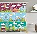 Produktbild Circus Decor Shower Curtains, City Banners with Carousels Slides and Swings Ferris Wheel Attraction Image, Polyester Bathroom Decor Set with Hooks, 60" W by 72" L inches, Rouge Blue and Green