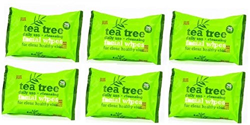 Tea Tree Daily Use Cleansing Facial Face Make Up Wipes (6 x 25 Packs)