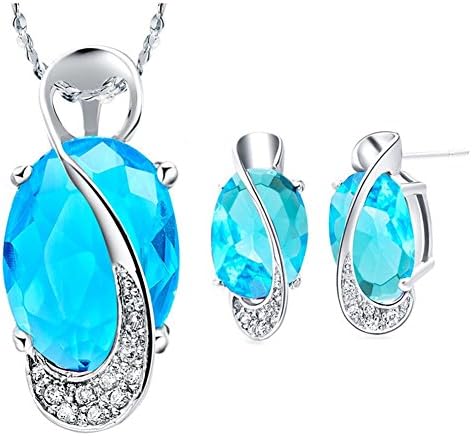 Layla Jewellery 18k White Gold Plated Alloy Swarovski Elements Crystal Jewelry Set include Pendant Necklace and Stud Earrings for Ladies 0cean Blue(Pebble shape)