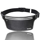 Teorder Laufgürtel Running Fitness Belt für Joggen,Outdoor Trekking,Sport Hüfttasche für iPhone 6/6s/7 Plus/Samsung Galaxy Handy, Lauftasche/Gürteltasche/Wasserdichte Fitness Gürtel / WaistPack Bauchtasche / Lauf und Sports Gürtel mit Hüfttasche / Laufen Handytasche, für Damen/Herren, mit reißverschluss,Reflektierenden Streifen,Built-in zwei Tasche(Schwarz) - 